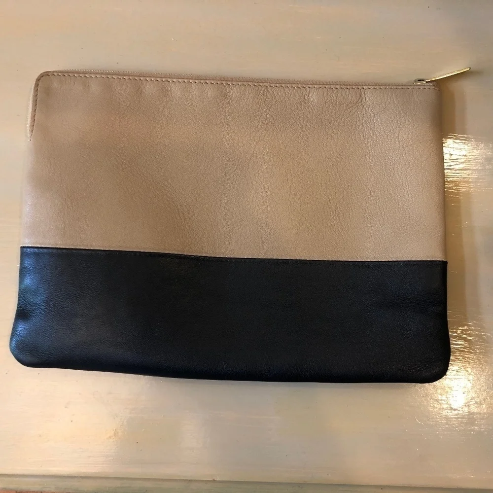 Celine  Zip Two Tone Tan and Black Leather Clutch - Picture 2 of 7